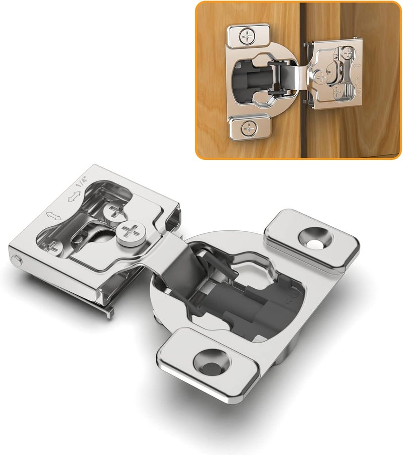Chibery 10 Pack 1/4" Small Overlay 4D Concealed Hinges for Face Frame Door, Soft Close On/Off Switch, Self Closing, 105° Open Angle Concealed Stainless Steel Hinges for Framed Cabinet, Satin Nickel - Image 1